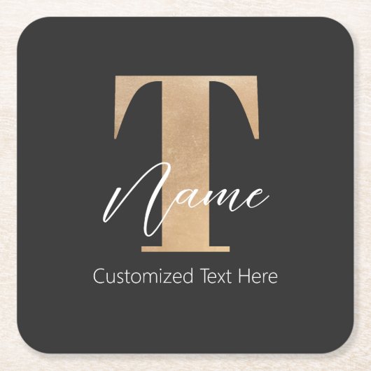 Modernes Mit Monogramm T & Name Personalisiert Rechteckiger Pappuntersetzer (Vorderseite)