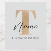 Modernes Mit Monogramm T & Name Personalisiert Weinetikett (Einzelnes Label)