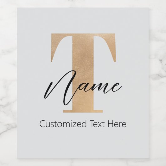 Modernes Mit Monogramm T & Name Personalisiert Weinetikett (Einzelnes Label)