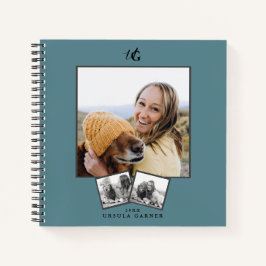 Modernes Mit Monogramm Türkisblau 3-Foto Notizblock