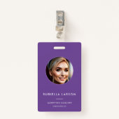 Modernes Mitarbeiter Berufliches ID-Foto Lila QR Ausweis (Vorderseite mit Klammer)