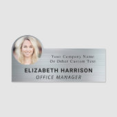 Modernes Mitarbeiter-Foto ID Silver Namensschild (Vorderseite)