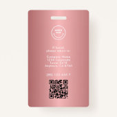 Modernes Mitarbeiter-ID-Foto Rosegold Pink QR Ausweis (Rückseite)