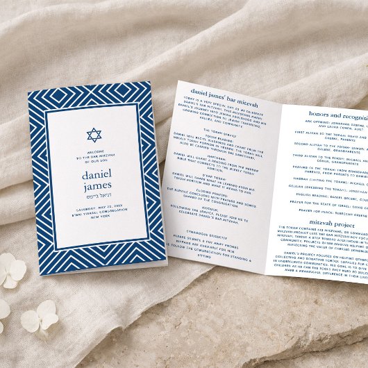 Modernes Mitzvah gefaltetes Papierprogramm, Navybl Flyer