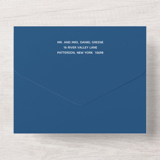 Modernes Mitzvah Navy Blue ALL IN ONE INVITATION All In One Einladung (Rückseite)