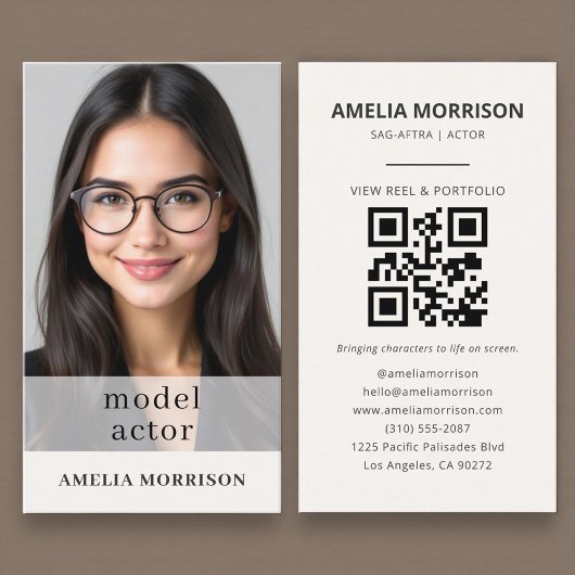 Modernes Model Schauspieler Foto QR Code Visitenkarte