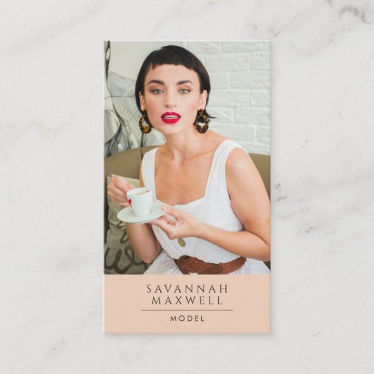 Modernes Modell Berufliches Foto Pfirsichpink Visitenkarte (Vorderseite)