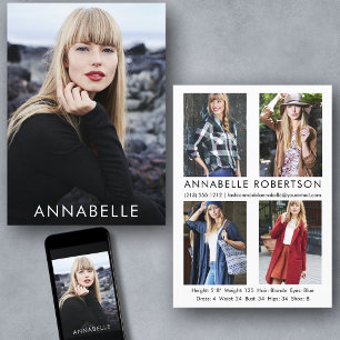 Modernes Modelling von 5 Fotos Modell-Comp-Karte Einladung