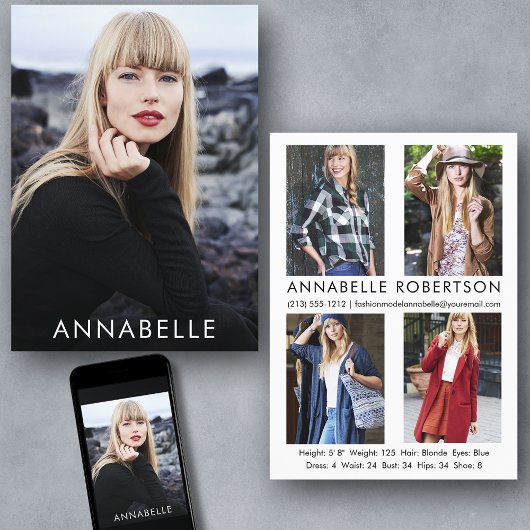 Modernes Modelling von 5 Fotos Modell-Comp-Karte Einladung