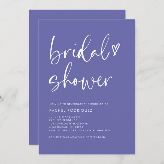 Modernes, modernes Lila Script-Brautparty Einladung (Vorne/Hinten)