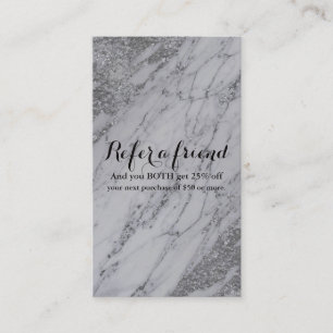 Modernes, modernes Marmor Silver Glam Refer a Frie Empfehlungskarte
