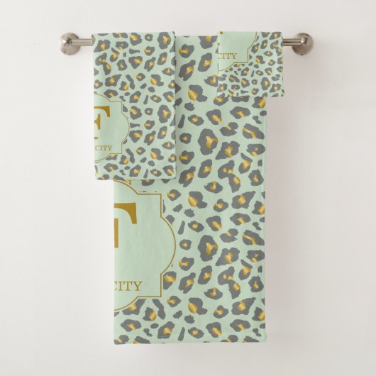 Modernes, modernes Mini Gold Leopard Muster Monogr Badhandtuch Set (Insitu)