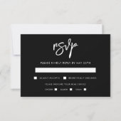 Modernes, modernes, schwarzes Hochzeitessen RSVP Karte (Vorderseite)