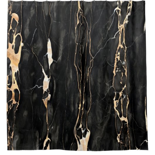 Modernes modisches Marmormuster im schwarzen Duschvorhang (Vorderseite)