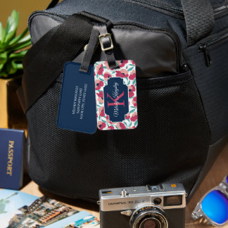 Modernes Mohnmuster mit rosa Monogramm Gepäckanhänger
