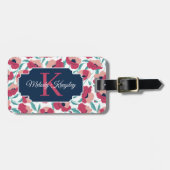 Modernes Mohnmuster mit rosa Monogramm Gepäckanhänger (Vorderseite horizontal)