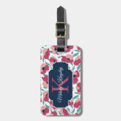 Modernes Mohnmuster mit rosa Monogramm Gepäckanhänger (Vorderseite vertikal)
