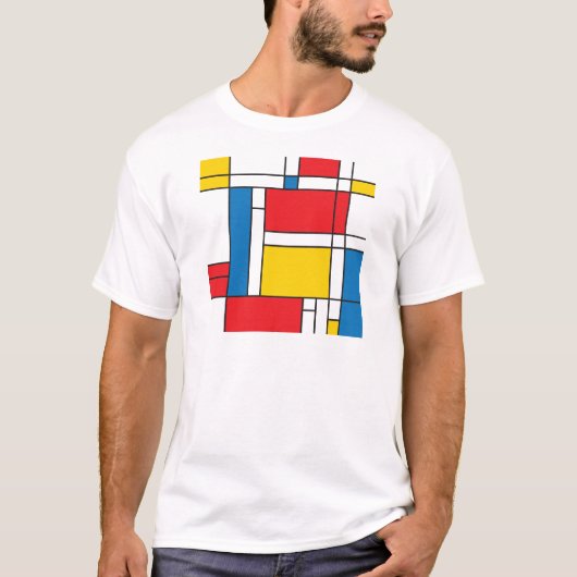 Modernes Mondrian inspiriertes grafisches Muster T-Shirt (Vorderseite)