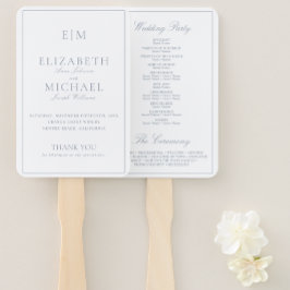 Modernes Mongram Dusty Blue Script Wedding Program Fächer
