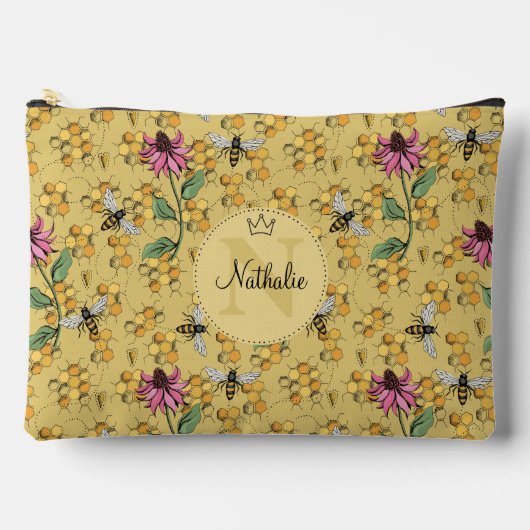 Modernes Mongram für Mustard Yellow Queen Bees & B Zubehörtasche (Vorderseite)
