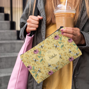 Modernes Mongram für Mustard Yellow Queen Bees & B Zubehörtasche