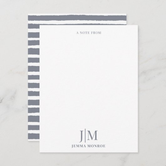 Modernes Mongram Karkohle Gray Strip Muster Mitteilungskarte (Vorne/Hinten)