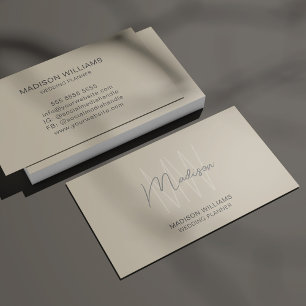 Modernes Mongram Logo Beige Hochzeitsplaner Visitenkarte