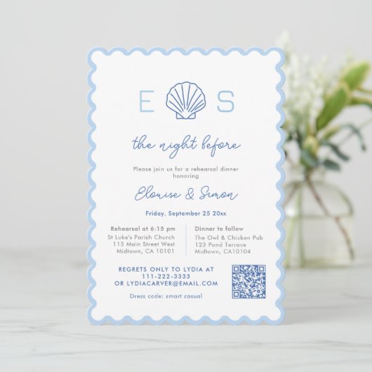 Modernes Mongram Nautical Wedding Probe Dinner Einladung (Stehend Vorderseite)