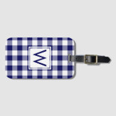 Modernes Mongram Navy und White Gingham Pattern Gepäckanhänger (Vorderseite (Horizontal))