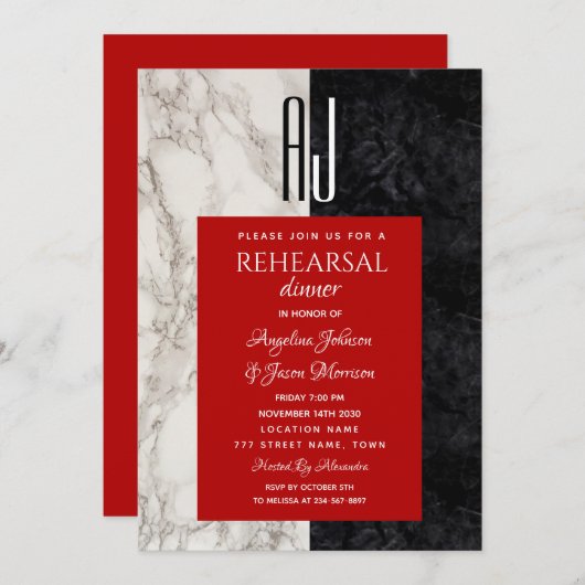 Modernes Mongram Probe Dinner Einladung (Vorne/Hinten)