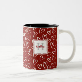 Modernes Mongram Red Valentine Herzmuster Zweifarbige Tasse
