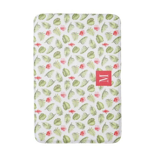 Modernes Mongram Tropical Palm Blätter Muster Badematte (Vorderseite Vertikal)