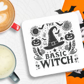 Modernes monochromes Basic Witch Halloween Getränkeuntersetzer