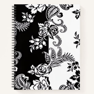 Modernes monochromes Blumenmuster-Notizbuch Notizblock
