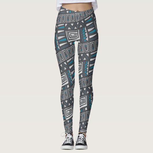 Modernes monochromes Tribal Geometric-Muster Leggings (Vorderseite)