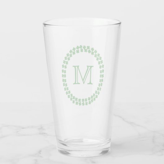 Modernes Monogram 4 Leaf Clover Green Kleeblatt Glas (Rückseite)
