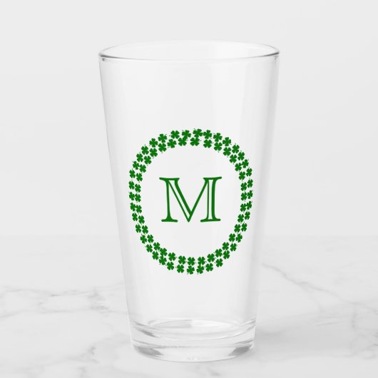 Modernes Monogram 4 Leaf Clover Green Kleeblatt Glas (Vorderseite)