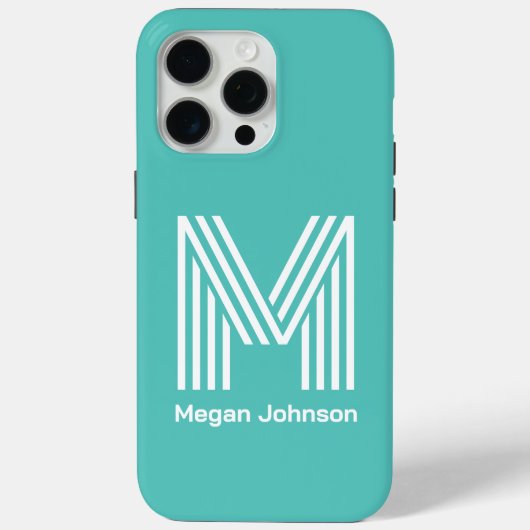 Modernes Monogram Aqua Case-Mate iPhone Hülle (Rückseite)