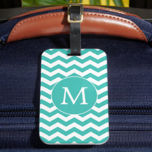 Modernes Monogram Aqua Zickzack Stripes Muster Gepäckanhänger