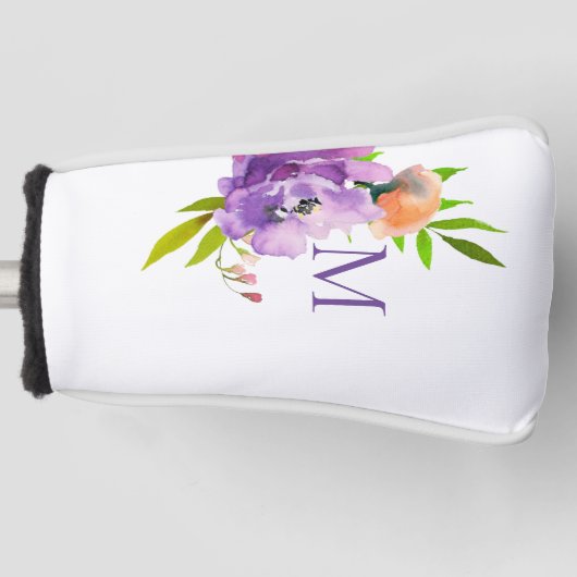 Modernes Monogram-Aquarelllavender Floral Golf Headcover (Vorderseite)