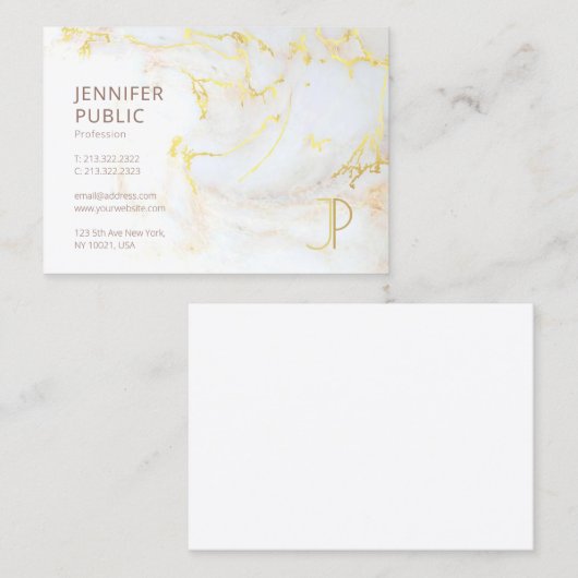 Modernes Monogram aus Goldmarble Elegant Template Visitenkarte (Vorne/Hinten)