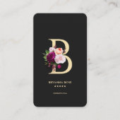 Modernes Monogram B Ästhetik Floral Black Gold Visitenkarte (Vorderseite)