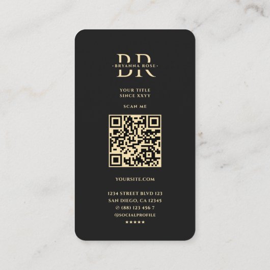 Modernes Monogram B Ästhetik Floral Black Gold Visitenkarte (Rückseite)