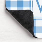 Modernes Monogram Baby Blue & White Gingham Patter Mousepad (Ecke)