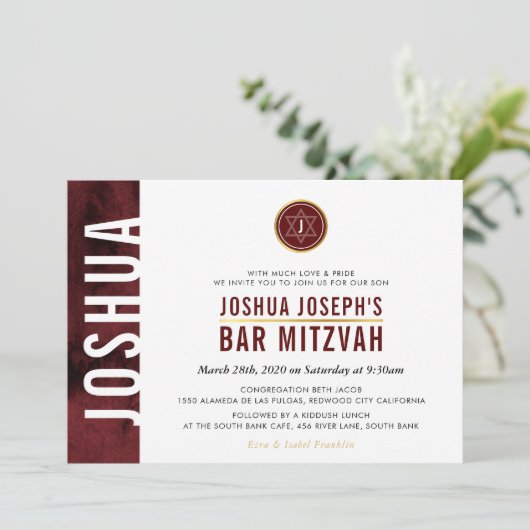 MODERNES MONOGRAM BAR MITZVAH Bar-Marorot Einladung (Stehend Vorderseite)