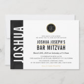 MODERNES MONOGRAM BAR MITZVAH-Bar, schwarz Einladung (Vorderseite)