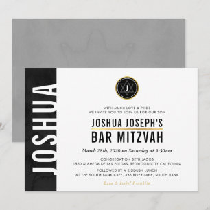 MODERNES MONOGRAM BAR MITZVAH-Bar, schwarz Einladung