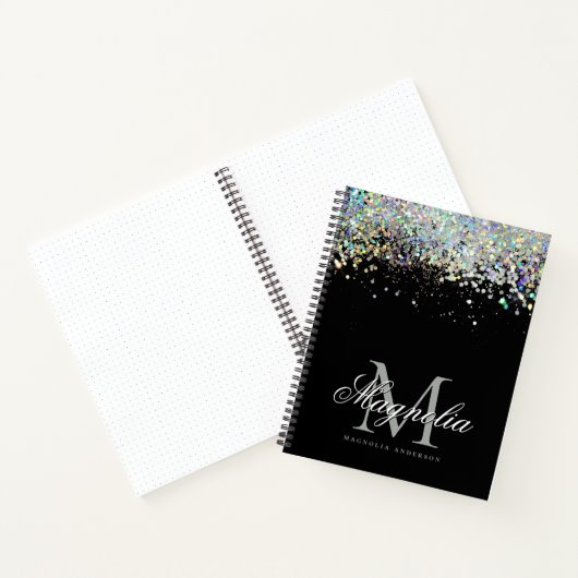 Modernes Monogram Black Glitzer Dot Grid Journal Notizblock (Innenseite)