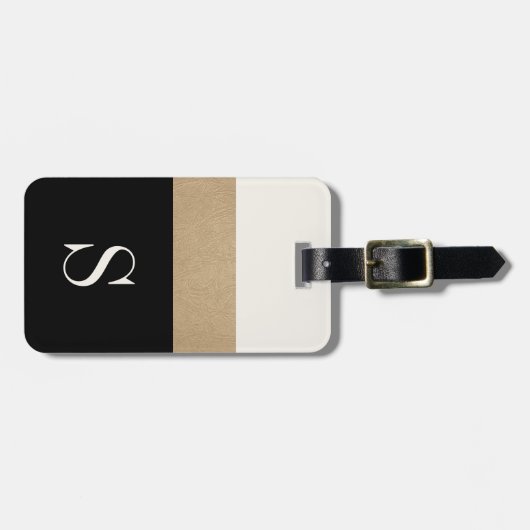 Modernes Monogram Black Gold Strip Gepäckchen Gepäckanhänger (Vorderseite horizontal)