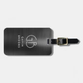 Modernes Monogram Black Gray Glam Metallic Gepäckanhänger (Vorderseite horizontal)